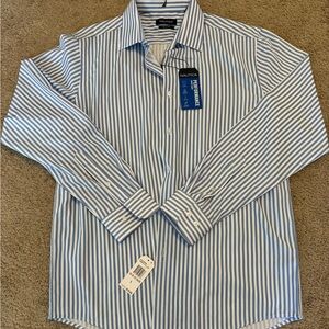 Nautica Men's White and Blue Striped Dress Shirt